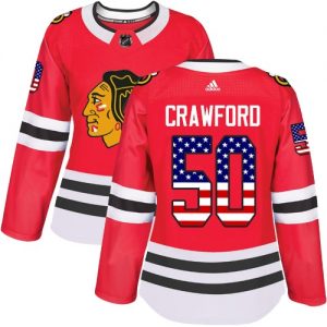 Dámské NHL Chicago Blackhawks dresy 50 Corey Crawford Authentic Červené Adidas USA Flag Fashion