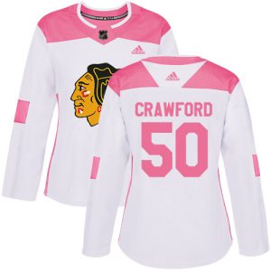 Dámské NHL Chicago Blackhawks dresy 50 Corey Crawford Authentic Bílý Růžový Adidas Fashion