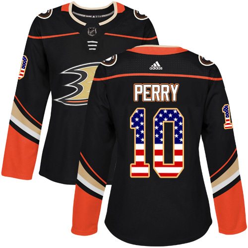 Dámské NHL Anaheim Ducks dresy 10 Corey Perry Authentic Černá Adidas USA Flag Fashion