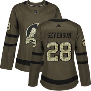 Dámské NHL New Jersey Devils dresy 28 Damon Severson Authentic Zelená Adidas Salute to Service