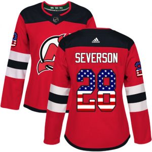 Dámské NHL New Jersey Devils dresy 28 Damon Severson Authentic Červené Adidas USA Flag Fashion