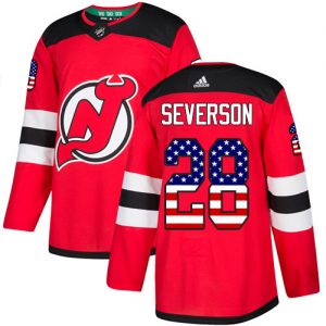 Dětské NHL New Jersey Devils dresy 28 Damon Severson Authentic Červené Adidas USA Flag Fashion