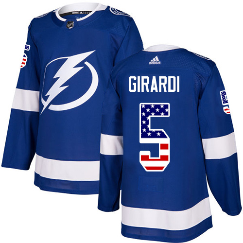 Pánské NHL Tampa Bay Lightning dresy 5 Dan Girardi Authentic modrá Adidas USA Flag Fashion