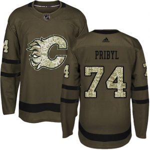 Pánské NHL Calgary Flames dresy Daniel Pribyl 74 Authentic Zelená Adidas Salute to Service
