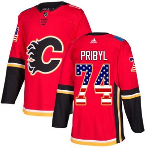 Pánské NHL Calgary Flames dresy Daniel Pribyl 74 Authentic Červené Adidas USA Flag Fashion