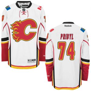 Dětské NHL Calgary Flames dresy Daniel Pribyl 74 Authentic Bílý Reebok Venkovní hokejové dresy