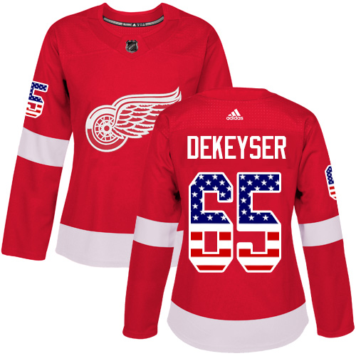 Dámské NHL Detroit Red Wings dresy 65 Danny DeKeyser Authentic Červené Adidas USA Flag Fashion