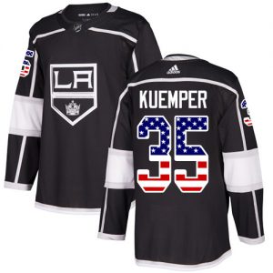 Pánské NHL Los Angeles Kings dresy 35 Darcy Kuemper Authentic Černá Adidas USA Flag Fashion