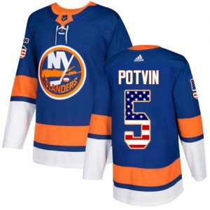 Pánské NHL New York Islanders dresy 5 Denis Potvin Authentic královská modrá Adidas USA Flag Fashion