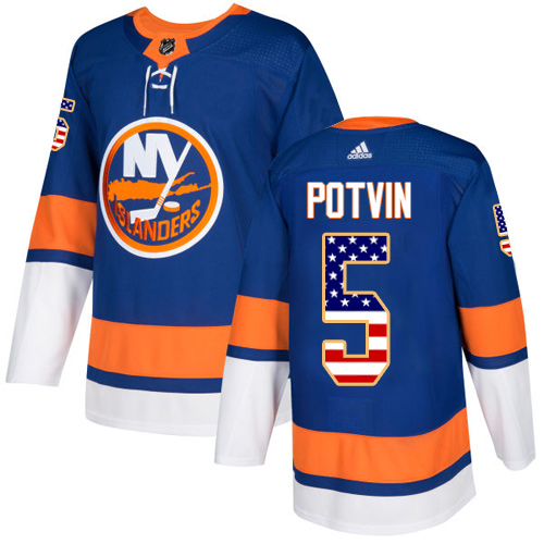 Dětské NHL New York Islanders dresy 5 Denis Potvin Authentic královská modrá Adidas USA Flag Fashion