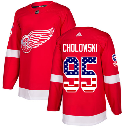 Pánské NHL Detroit Red Wings dresy 95 Dennis Cholowski Authentic Červené Adidas USA Flag Fashion