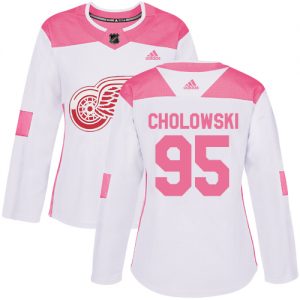 Dámské NHL Detroit Red Wings dresy 95 Dennis Cholowski Authentic Bílý Růžový Adidas Fashion