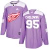 Dětské NHL Detroit Red Wings dresy 95 Dennis Cholowski Authentic Nachový Adidas Fights Cancer Practice