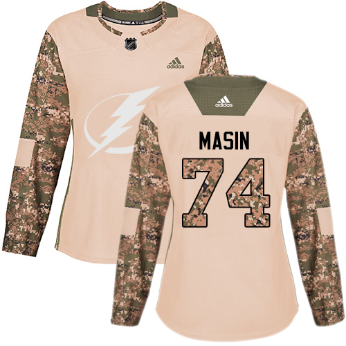 Dámské NHL Tampa Bay Lightning dresy 74 Dominik Masin Authentic Camo Adidas Veterans Day Practice