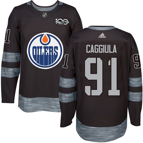 Pánské NHL Edmonton Oilers dresy 91 Drake Caggiula Authentic Černá Adidas 1917 2017 100th Anniversary