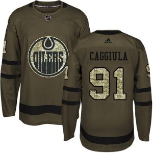Pánské NHL Edmonton Oilers dresy 91 Drake Caggiula Authentic Zelená Adidas Salute to Service