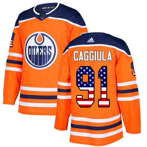 Pánské NHL Edmonton Oilers dresy 91 Drake Caggiula Authentic Oranžový Adidas USA Flag Fashion