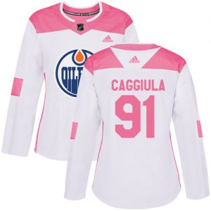 Dámské NHL Edmonton Oilers dresy 91 Drake Caggiula Authentic Bílý Růžový Adidas Fashion
