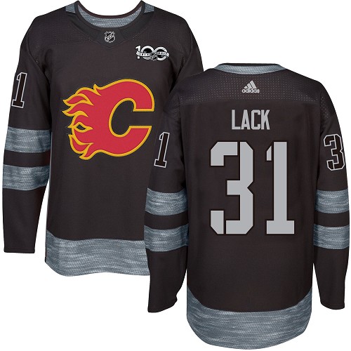 Pánské NHL Calgary Flames dresy Eddie Lack 31 Authentic Černá Adidas 1917 2017 100th Anniversary