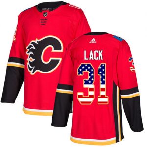 Pánské NHL Calgary Flames dresy Eddie Lack 31 Authentic Červené Adidas USA Flag Fashion