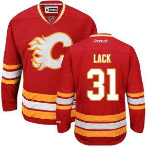 Pánské NHL Calgary Flames dresy Eddie Lack 31 Authentic Červené Reebok Alternativní hokejové dresy