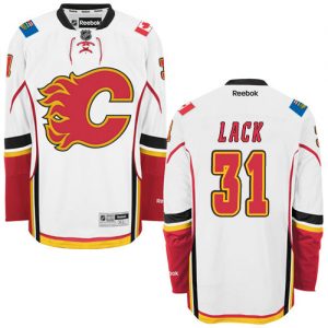 Pánské NHL Calgary Flames dresy Eddie Lack 31 Authentic Bílý Reebok Venkovní hokejové dresy