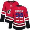 Dámské NHL Carolina Hurricanes dresy 28 Elias Lindholm Authentic Červené Adidas USA Flag Fashion