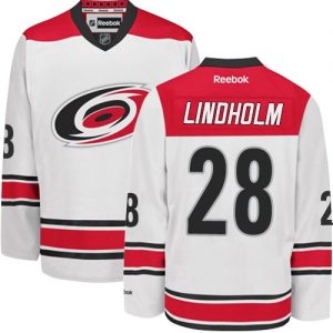 Dámské NHL Carolina Hurricanes dresy 28 Elias Lindholm Authentic Bílý Reebok Venkovní hokejové dresy