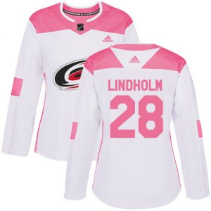Dámské NHL Carolina Hurricanes dresy 28 Elias Lindholm Authentic Bílý Růžový Adidas Fashion