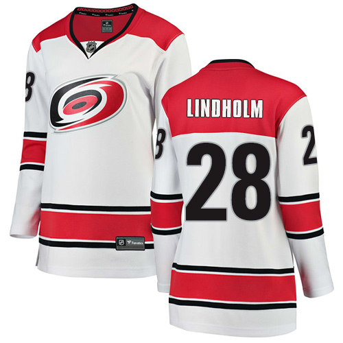 Dámské NHL Carolina Hurricanes dresy 28 Elias Lindholm Breakaway Bílý Fanatics Branded Venkovní