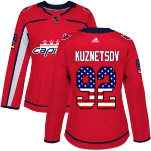 Dámské NHL Washington Capitals dresy 92 Evgeny Kuznetsov Authentic Červené Adidas USA Flag Fashion