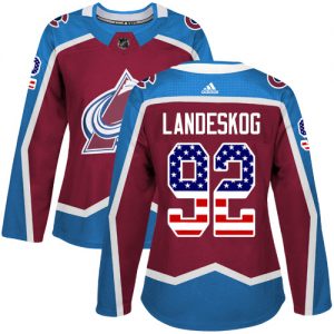 Dámské NHL Colorado Avalanche dresy 92 Gabriel Landeskog Authentic Burgundy Červené Adidas USA Flag Fashion