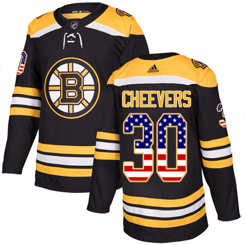 Pánské NHL Boston Bruins dresy Gerry Cheevers 30 Authentic Černá Adidas USA Flag Fashion