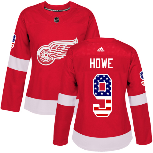 Dámské NHL Detroit Red Wings dresy 9 Gordie Howe Authentic Červené Adidas USA Flag Fashion