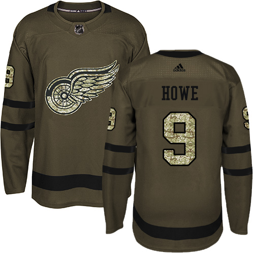 Dětské NHL Detroit Red Wings dresy 9 Gordie Howe Authentic Zelená Adidas Salute to Service