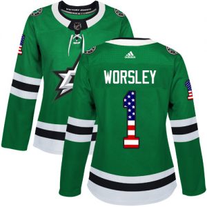 Dámské NHL Dallas Stars dresy 1 Gump Worsley Authentic Zelená Adidas USA Flag Fashion