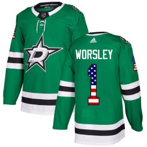 Dětské NHL Dallas Stars dresy 1 Gump Worsley Authentic Zelená Adidas USA Flag Fashion