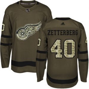 Pánské NHL Detroit Red Wings dresy 40 Henrik Zetterberg Authentic Zelená Adidas Salute to Service