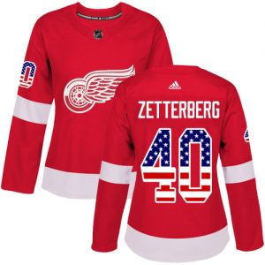 Dámské NHL Detroit Red Wings dresy 40 Henrik Zetterberg Authentic Červené Adidas USA Flag Fashion