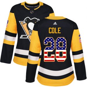Dámské NHL Pittsburgh Penguins dresy 28 Ian Cole Authentic Černá Adidas USA Flag Fashion