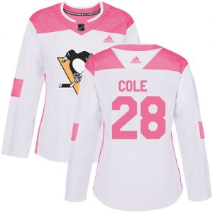 Dámské NHL Pittsburgh Penguins dresy 28 Ian Cole Authentic Bílý Růžový Adidas Fashion