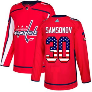 Pánské NHL Washington Capitals dresy 30 Ilya Samsonov Authentic Červené Adidas USA Flag Fashion