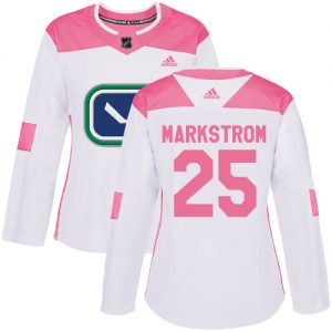 Dámské NHL Vancouver Canucks dresy 25 Jacob Markstrom Authentic Bílý Růžový Adidas Fashion