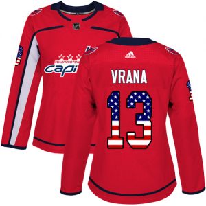Dámské NHL Washington Capitals dresy 13 Jakub Vrana Authentic Červené Adidas USA Flag Fashion
