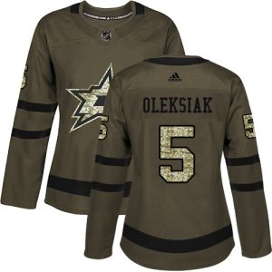 Dámské NHL Dallas Stars dresy 5 Jamie Oleksiak Authentic Zelená Adidas Salute to Service