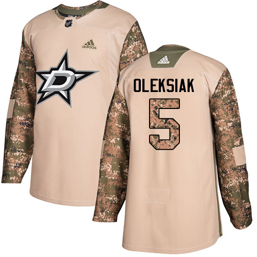 Dětské NHL Dallas Stars dresy 5 Jamie Oleksiak Authentic Camo Adidas Veterans Day Practice