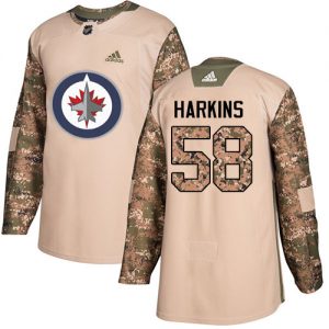 Pánské NHL Winnipeg Jets dresy 58 Jansen Harkins Authentic Camo Adidas Veterans Day Practice