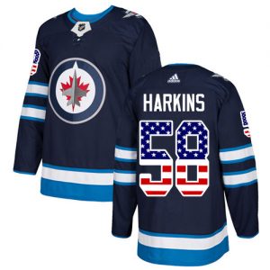Pánské NHL Winnipeg Jets dresy 58 Jansen Harkins Authentic Námořnická modrá Adidas USA Flag Fashion