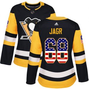 Dámské NHL Pittsburgh Penguins dresy Jaromir Jagr 68 Authentic Černá Adidas USA Flag Fashion