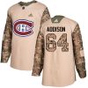Dětské NHL Montreal Canadiens dresy 64 Jeremiah Addison Authentic Camo Adidas Veterans Day Practice